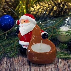 Сувенир керамика со свечой "Дед Мороз с мешком" 6,5х8,5х4,5 см   1873041