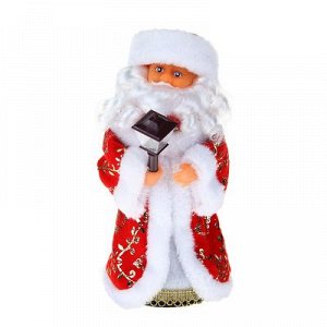 Дед Мороз, в красной шубе, с фонарём, с подсветкой, русская мелодия