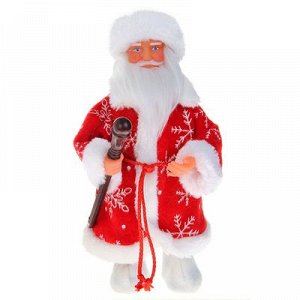Дед Мороз, в красной шубе и валенках, с посохом, русская мелодия