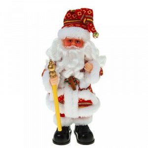 Дед Мороз, в полосатой шубке, с посохом, английская мелодия