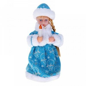 Снегурочка с косой в голубой шубе со свечой (с подсветкой, русская мелодия)