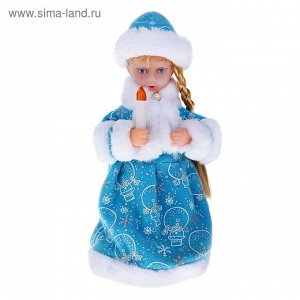 Снегурочка с косой в голубой шубе со свечой (с подсветкой, русская мелодия)