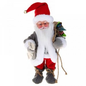 Дед Мороз, в сером полушубке, с мешком, русская мелодия