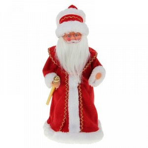 Дед Мороз, в красной шубе и шапке, с посохом, русская мелодия