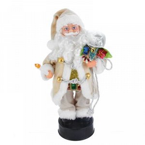 Дед Мороз, с подарками и свечой, серая шубка, с подсветкой, английская мелодия