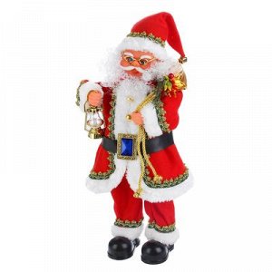 Дед Мороз, в шубке, с тесьмой, с фонарём, с подсветкой, английская мелодия