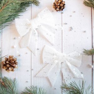 Украшение новогоднее "Бант" белый перелив (набор 2 шт) 12*12 см