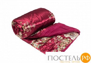 Одеяло шерстяное атласное «Цветы винный» 172х205 см.