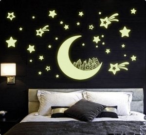 Декор для стен и потолка " Месяц и кометы" флуоресцентные