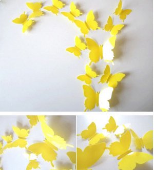 Комплект из 12 ти бабочек 3D (Желтые)