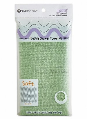 Мочалка для тела с плетением «Сетка» и текстурными нитями "Bubble Shower Towel" (средней жёсткости) размер 28 см х 100 см
