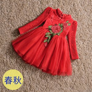 платье красное с розой