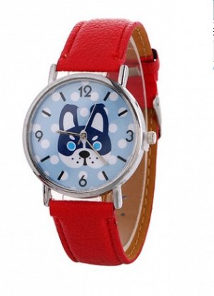 Часы наручные с изображением собаки на табло цвет КРАСНЫЕ