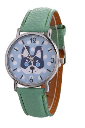 Часы наручные с изображением собаки на табло цвет ЗЕЛЕНЫЕ