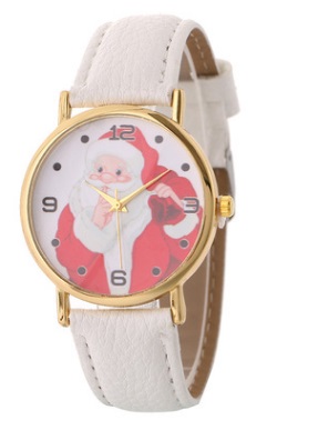 Часы наручные с изображением Санты на табло цвет БЕЛЫЕ