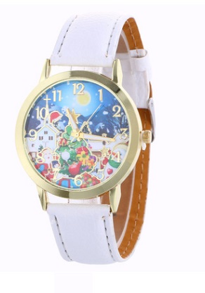 Часы наручные с изображением новогодней символики на табло цвет БЕЛЫЕ