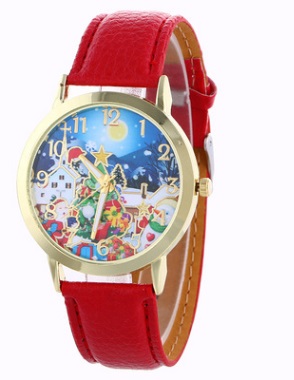 Часы наручные с изображением новогодней символики на табло цвет КРАСНЫЕ