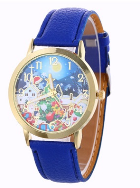 Часы наручные с изображением новогодней символики на табло цвет СИНИЕ