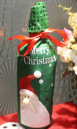 Украшение на бутылку "Санта" цвет ЗЕЛЕНЫЙ