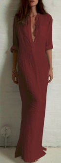 Платье-рубашка в пол с длинным рукавом цвет: БОРДО