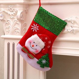 Носок для подарка с блестящим верхом Снеговик Материал: фетр