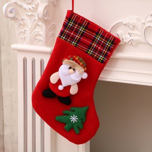 Носок для подарка с клетчатым верхом Дед мороз Материал: фетр
