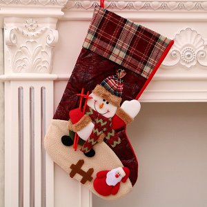 Носок для подарка бордовый Снеговик Материал: фетр