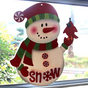 Наклейка на дверь/окно Снеговик с ёлкой