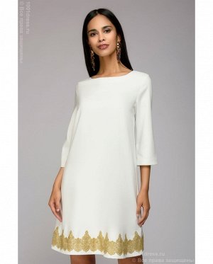 Платье белое с отделкой кружевом и рукавами 3/4 DM00854GL