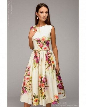 Платье ванильного цвета длины миди без рукавов с цветочным принтом DM00882VA