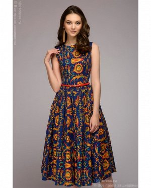 Платье темно-синее длины миди без рукавов с цветочным принтом DM00882DB