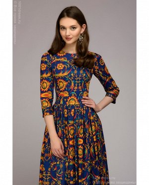 Платье темно-синее длины макси с цветочным принтом и рукавами 3/4 DM00505DB