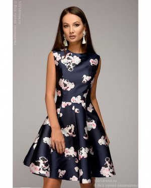 Платье темно-синее длины мини с цветочным принтом без рукавов DM00847DB