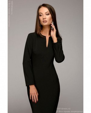 Платье-футляр черное с вырезом на груди и длинными рукавами DM00875BK