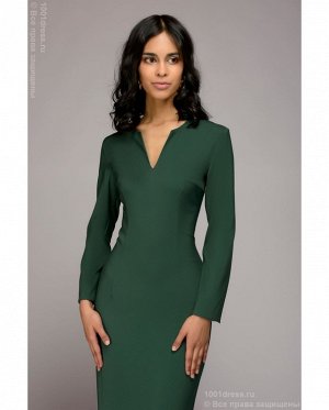 Платье-футляр зеленое с вырезом на груди и длинными рукавами DM00875GR