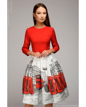 Платье красное длины мини с крупным принтом на юбке DM00883RD