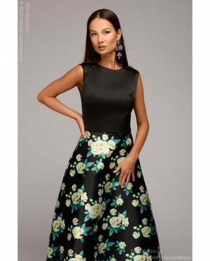 Платье черное длины макси с цветочным принтом DM00924BK