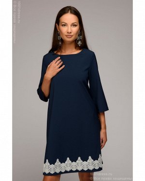 Платье темно-синее с отделкой кружевом и рукавами 3/4 DM00854DB