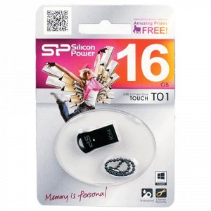 Флэш-диск 16GB SILICON POWER Touch Т01 USB 2.0, черный, SP01