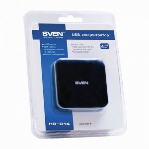 Хаб SVEN HB-014, USB 2.0, 4 порта, кабель 0,18 м., черный, S