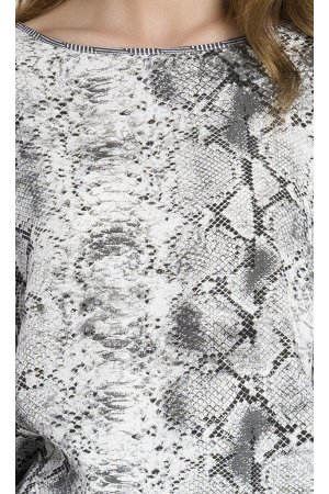 1кк Блузка ZAPS SELECT Sel215003 Цвет 021   Серая вискозная свободная блузка с модным рисунком спереди, имитирующим змеиную кожу.
Манжеты и спинка выполнены из материи с узором «ёлочка».
Модель на фот