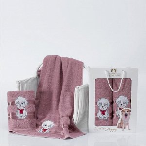 Набор полотенец TWO DOLPHINS символ года LITTLE PUPPY брусничный (ТМЕ938704)