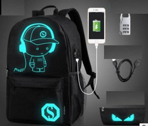 Рюкзак Рюкзак флуоресцентный с USB разъемом, цвет ЦВЕТ И РИСУНОК НА ФОТО, материал полиэстер.