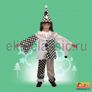 Пьеро В карнавальный костюм известного задорного персонажа входит колпак, рубашка и штаны. Костюм подойдет для театральных постановок, новогодних и детских утренников.
