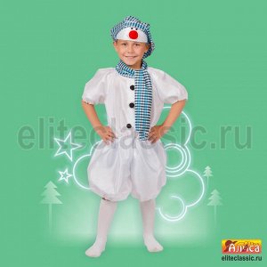 Снеговик-3 Оригинальный костюм снеговика подойдет для театральных и тематических постановок, новогодних  праздников. В комплект входят:  комбинезон, шарф  и интересная шапочка.