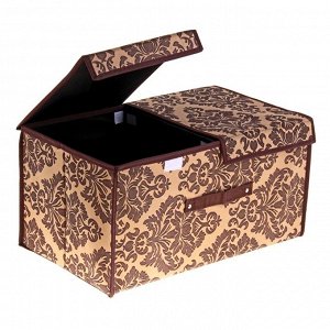 Короб для хранения с двойной крышкой 50х30х25 см "Вензель", цвет коричнево-бежевый