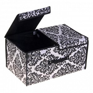 Короб для хранения, с двойной крышкой 50х30х25 см "Вензель", цвет черно-белый