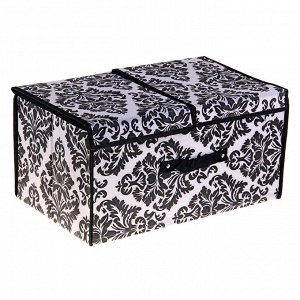 Короб для хранения, с двойной крышкой 50х30х25 см "Вензель", цвет черно-белый