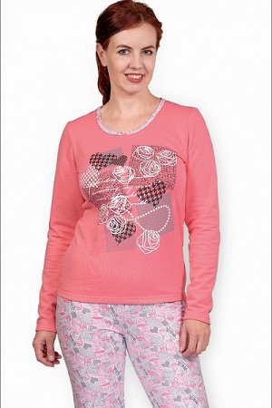 Пижама с брюками футер с начёсом, принт, розовый (402-1)