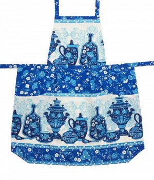 Фартук кухонный, вафельная ткань, два кармана (Посуда, синий
